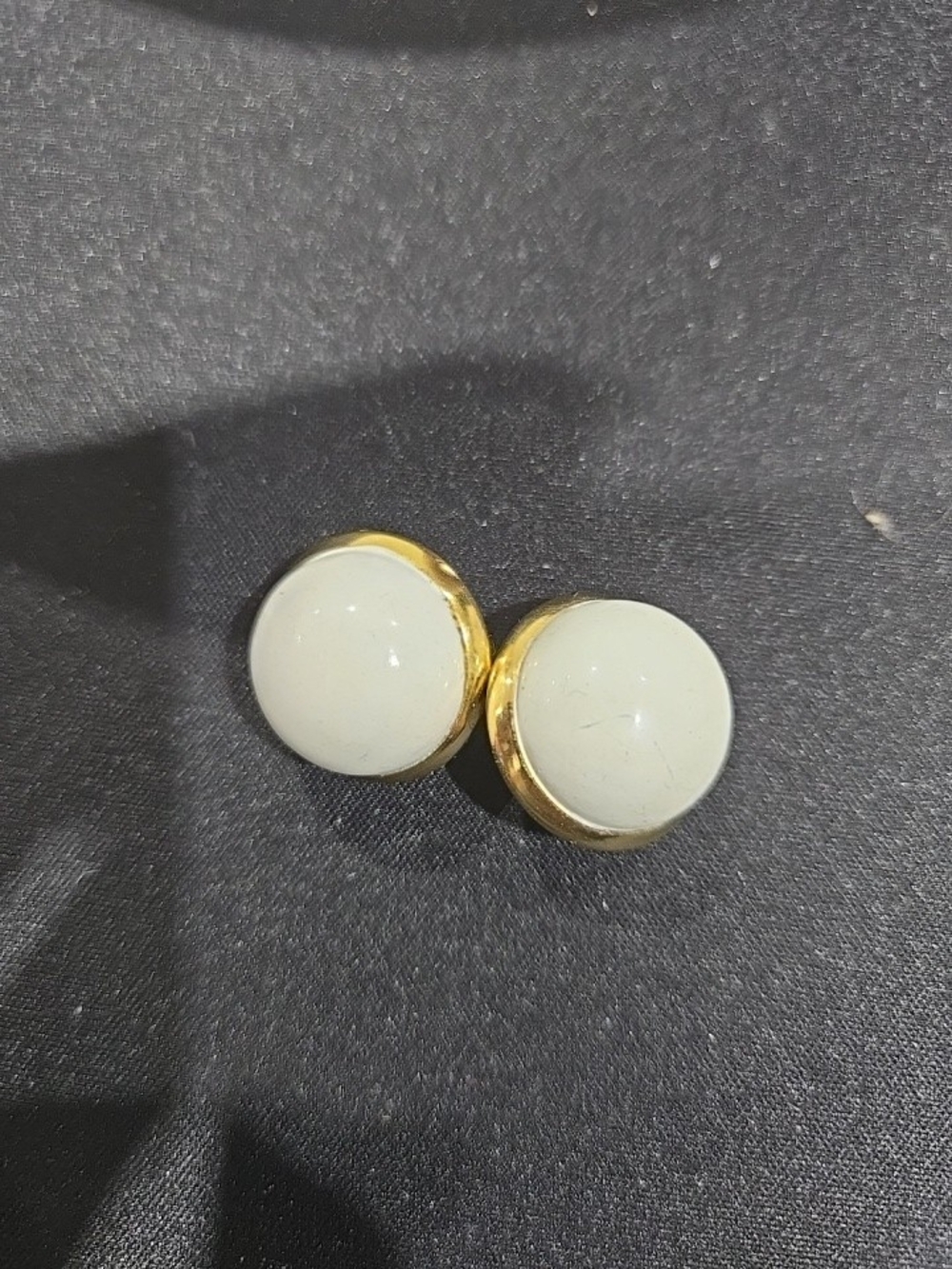 LES BERNARD Gold-Trim White Dome Stud Clip Ons - Women Jewelry